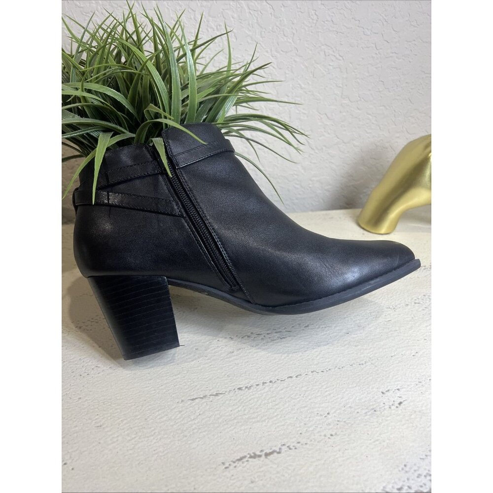 VIONIC Black Leather Zip Bootie Wood Stack Heel Size 11 - Picture 7 of 14